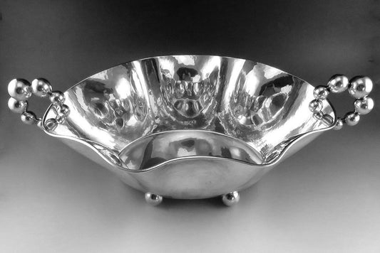 Very Large Flamboyant 1950's Italian Hand Hammered 800 Silver Centerpiece Bowl