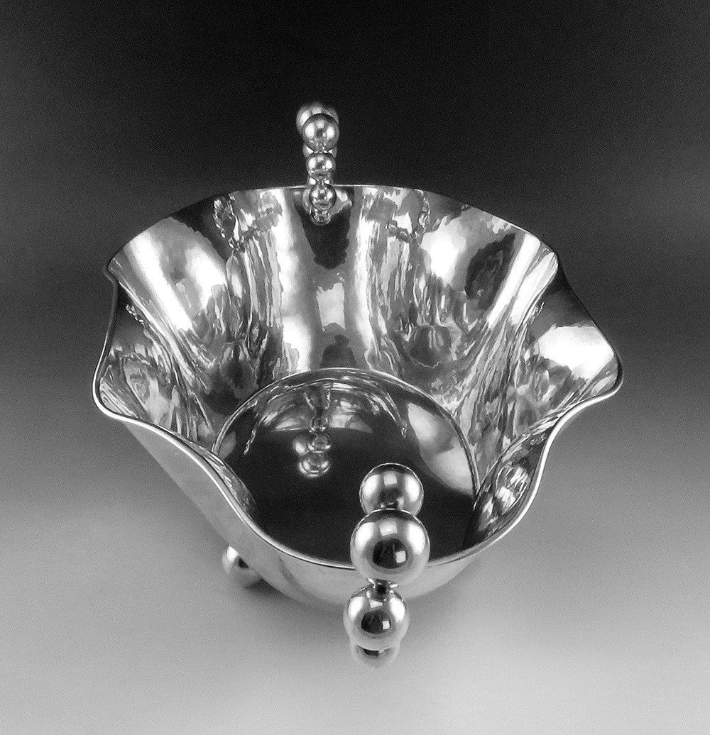 Very Large Flamboyant 1950's Italian Hand Hammered 800 Silver Centerpiece Bowl