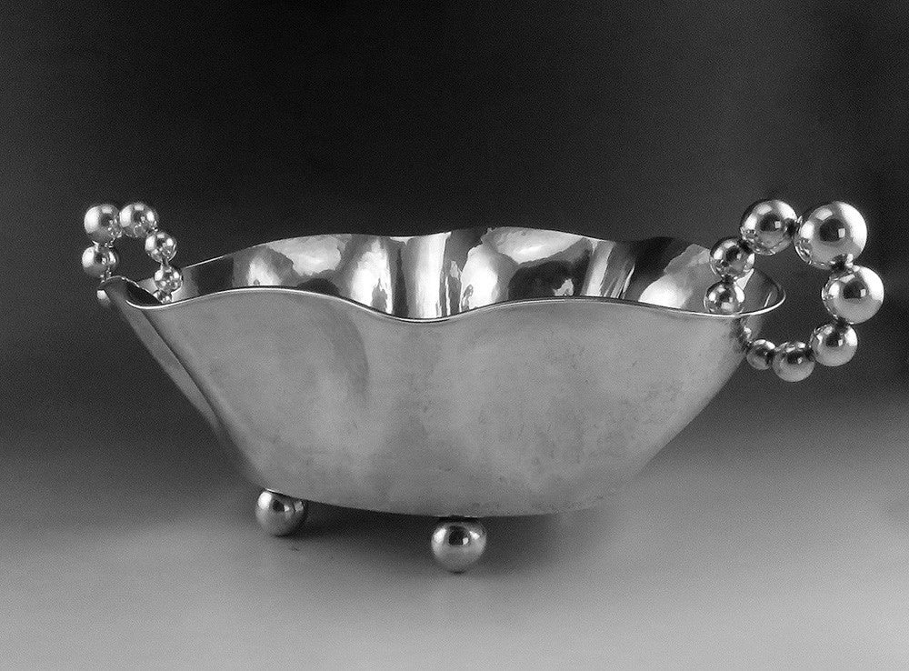 Very Large Flamboyant 1950's Italian Hand Hammered 800 Silver Centerpiece Bowl