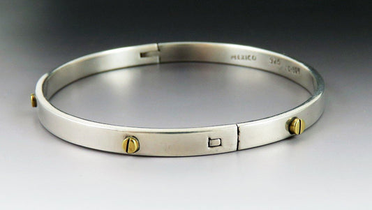 Stylish VTG Mexico Sterling Silver Two Tone Rivet Bangle Bracelet