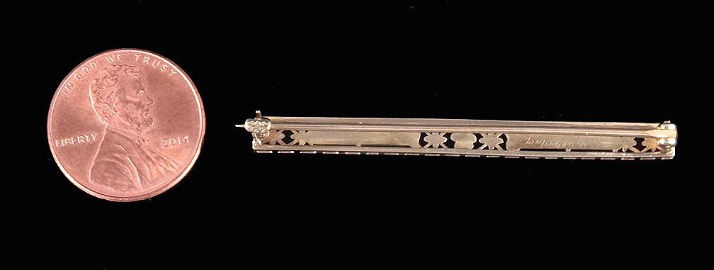 Stylish Antique Krementz 14k Gold and Platinum Bar Pin Brooch Filigree Floral