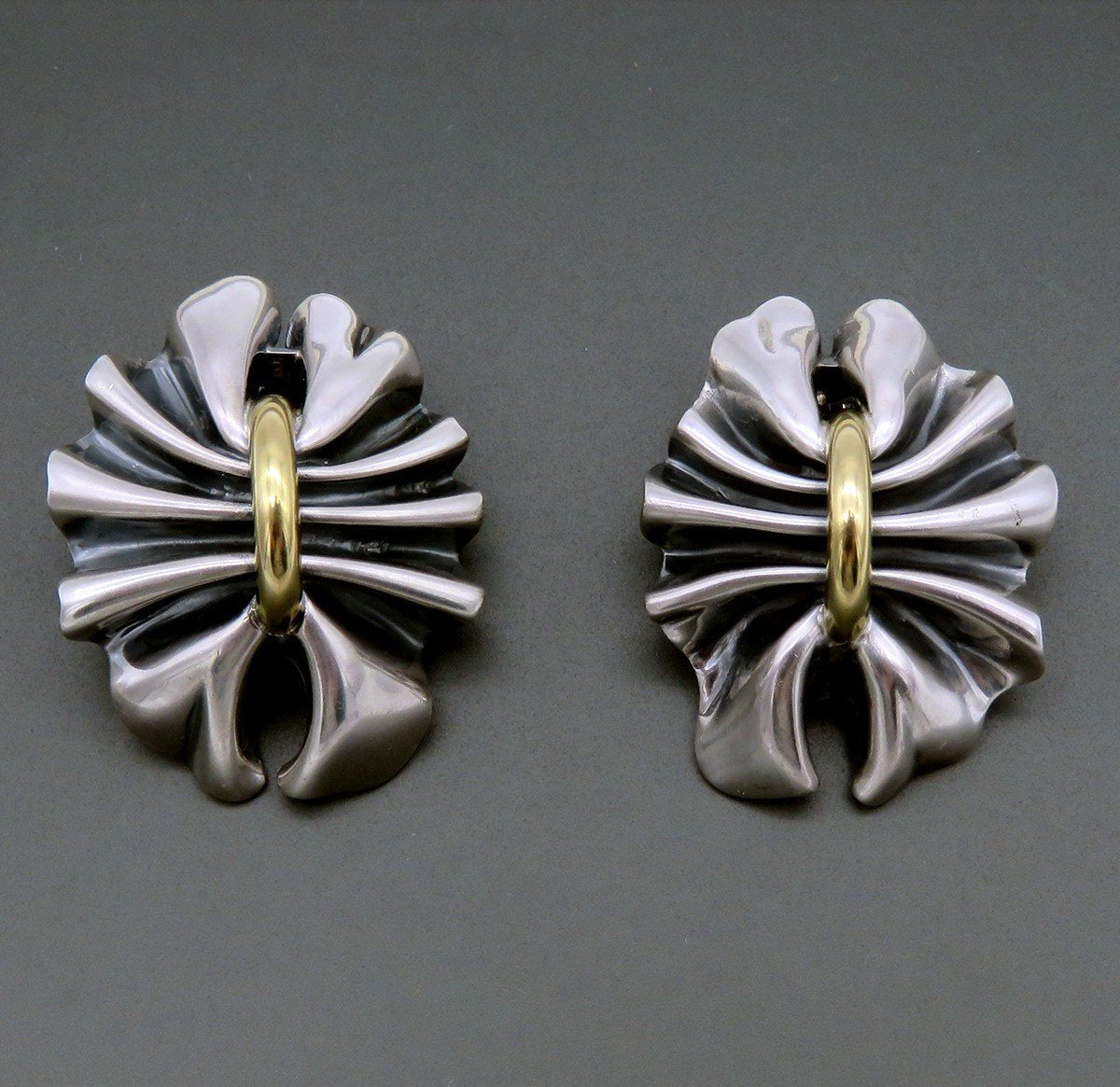 Fab VTG Georg Jensen Sterling Silver 18k Gold #400 Ribbon Earrings Lene Munthe