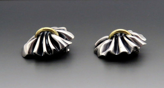 Fab VTG Georg Jensen Sterling Silver 18k Gold #400 Ribbon Earrings Lene Munthe