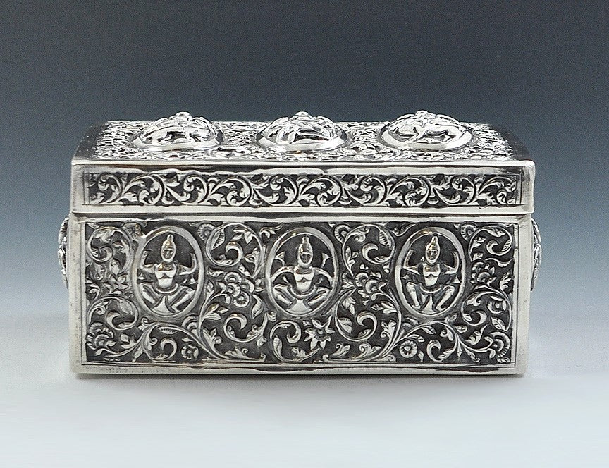 Fabulous 1800s South Asian Silver Tropical Wood-Lined Box