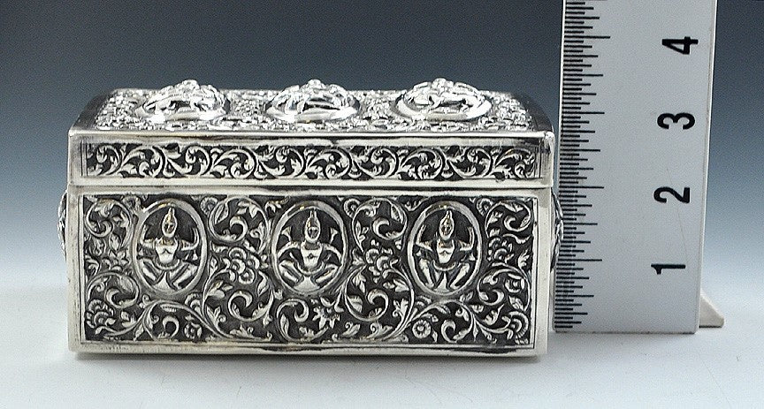 Fabulous 1800s South Asian Silver Tropical Wood-Lined Box