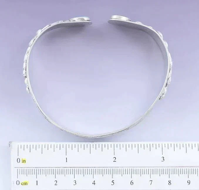 Stylish Chinese Silver Jadeite Jade & Purple Enamel Cuff Bracelet