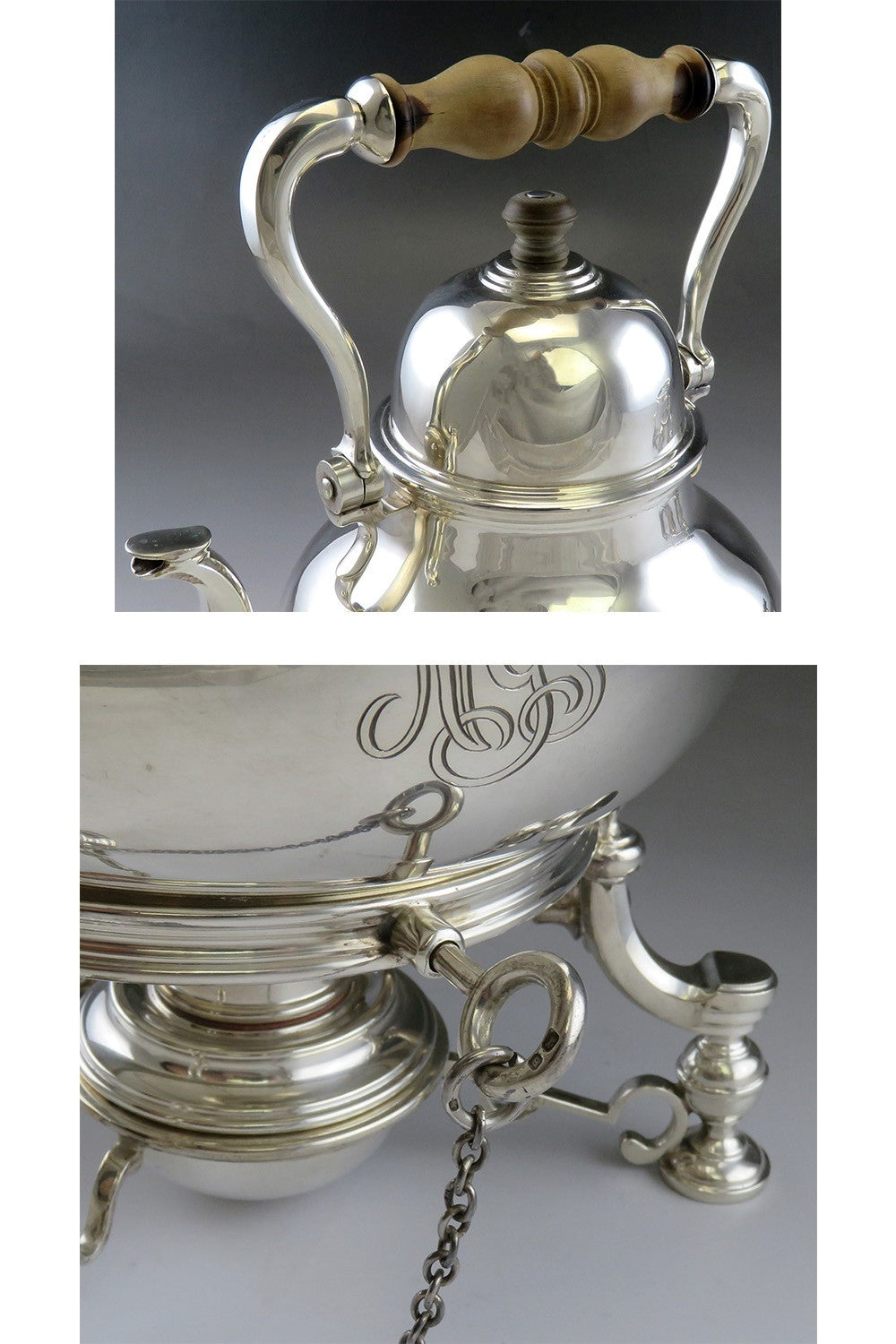 1949 Tiffany English Sterling Silver Tea Pot Kettle on Stand w/ Burner
