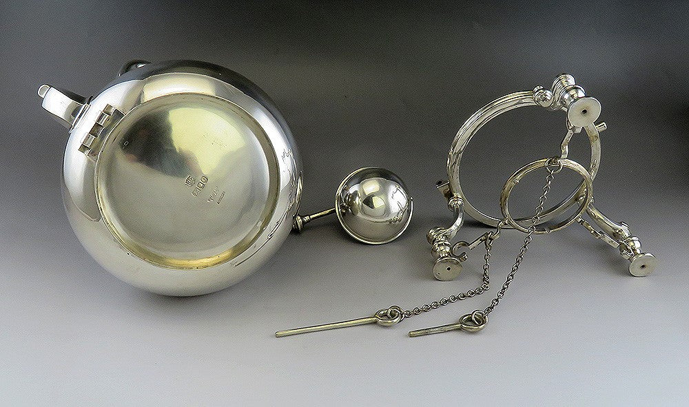 1949 Tiffany English Sterling Silver Tea Pot Kettle on Stand w/ Burner