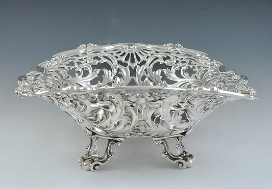 Antique Art Nouveau 1893 Gorham Sterling Silver Openwork Raised Dish/Bowl
