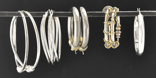 4 Pairs Hoop Style Earrings Pierced Sterling Silver and Silver Tone 1 Single