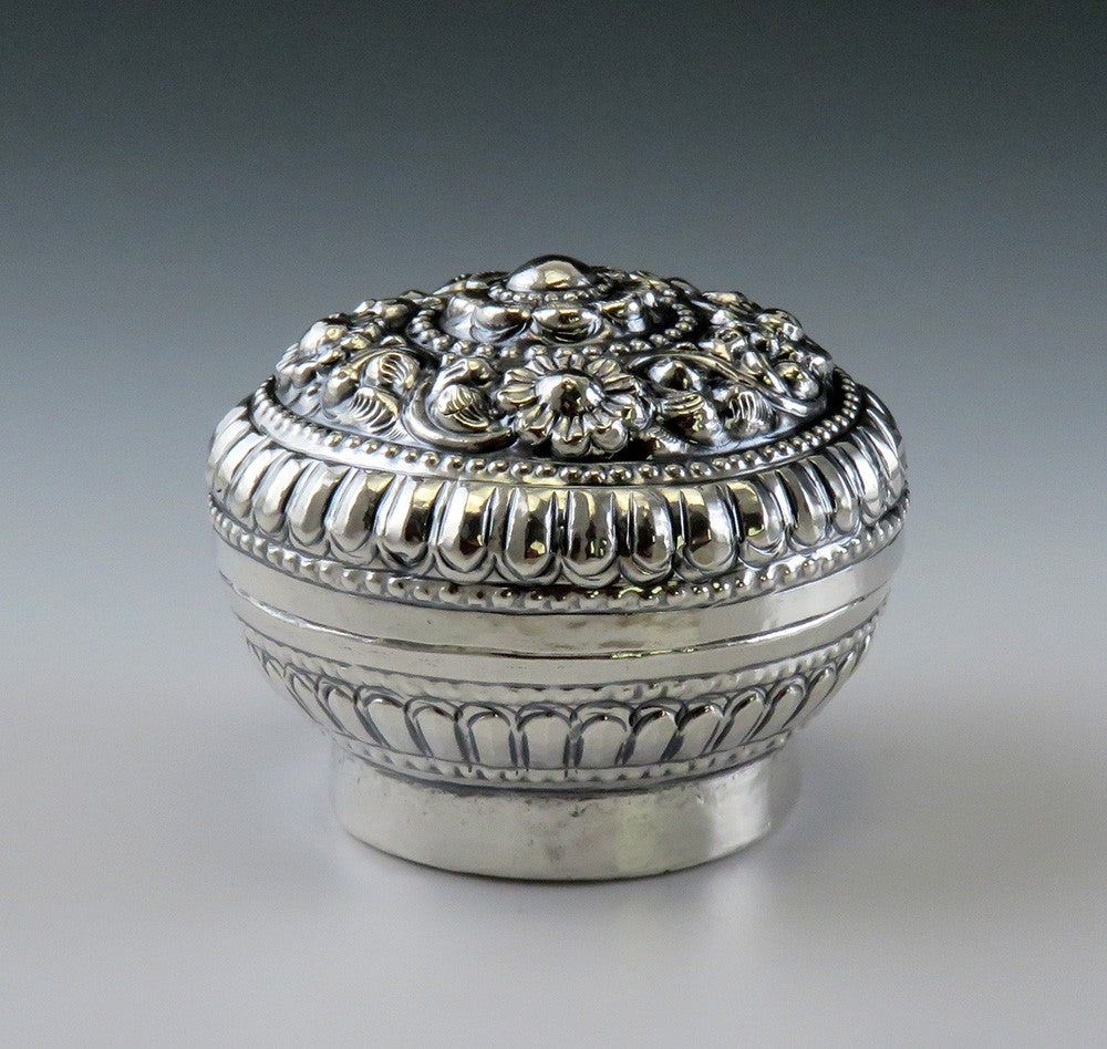 Neat Antique Indonesian Silver Hand Chased Small Trinket Box