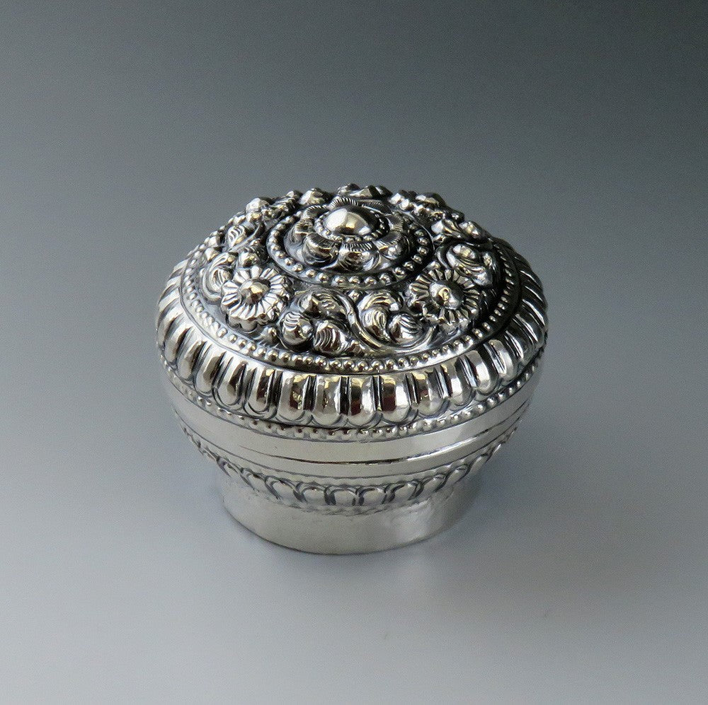 Neat Antique Indonesian Silver Hand Chased Small Trinket Box