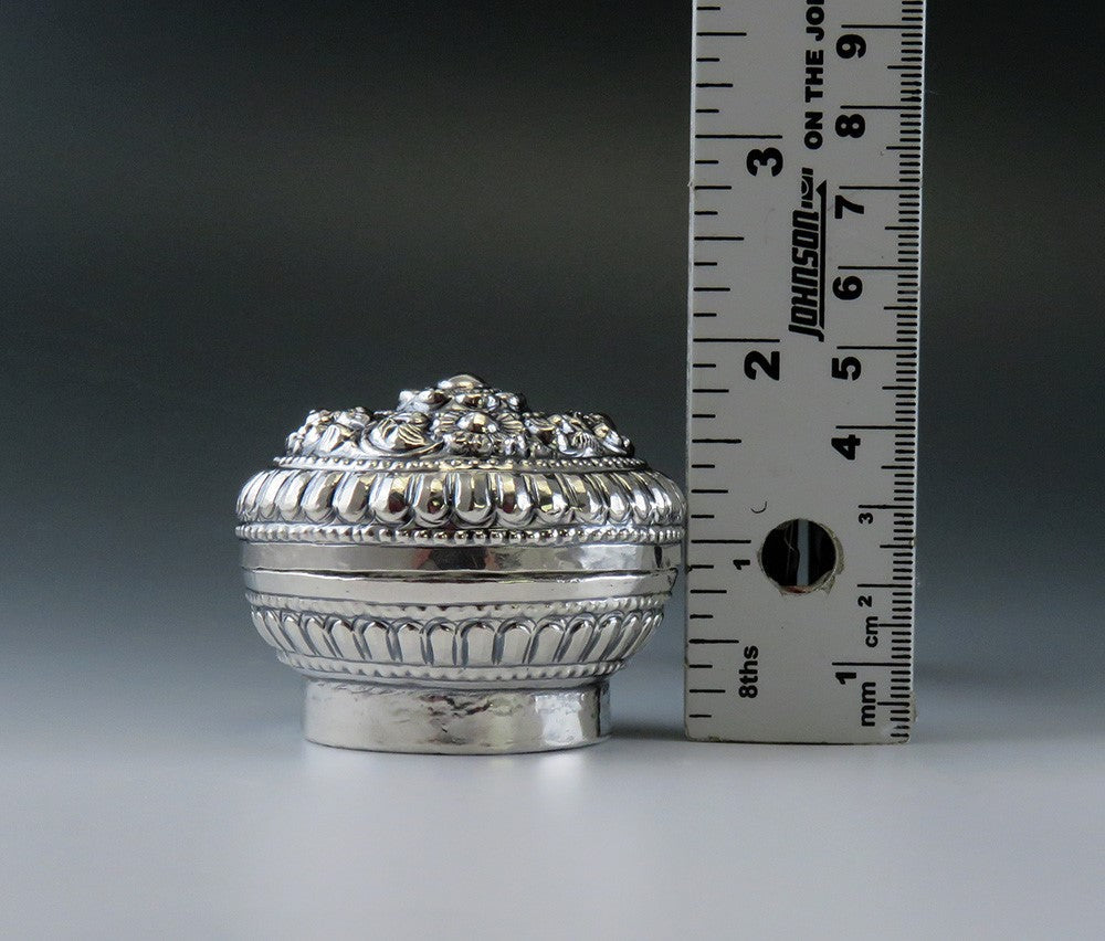 Neat Antique Indonesian Silver Hand Chased Small Trinket Box