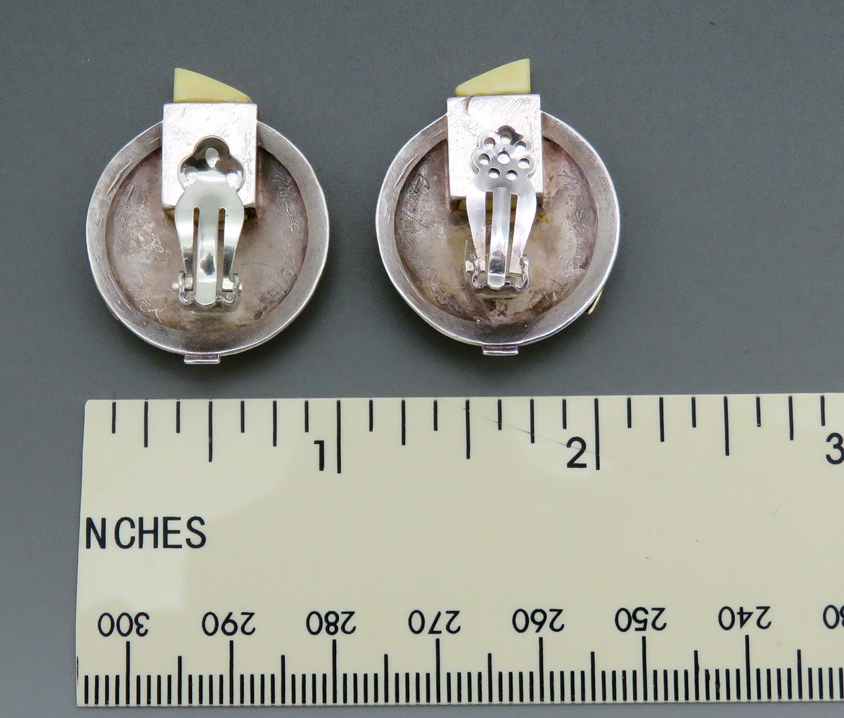 Striking Pair Signed Caroline Strieb Sterling Silver 14k Gold Dome Earrings