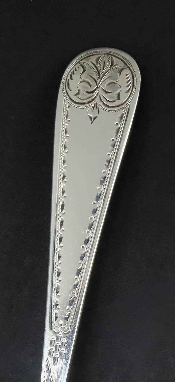 c1860s J.E. Caldwell Sterling Silver Bright Cut 13pc Dessert Set Spoons w Server