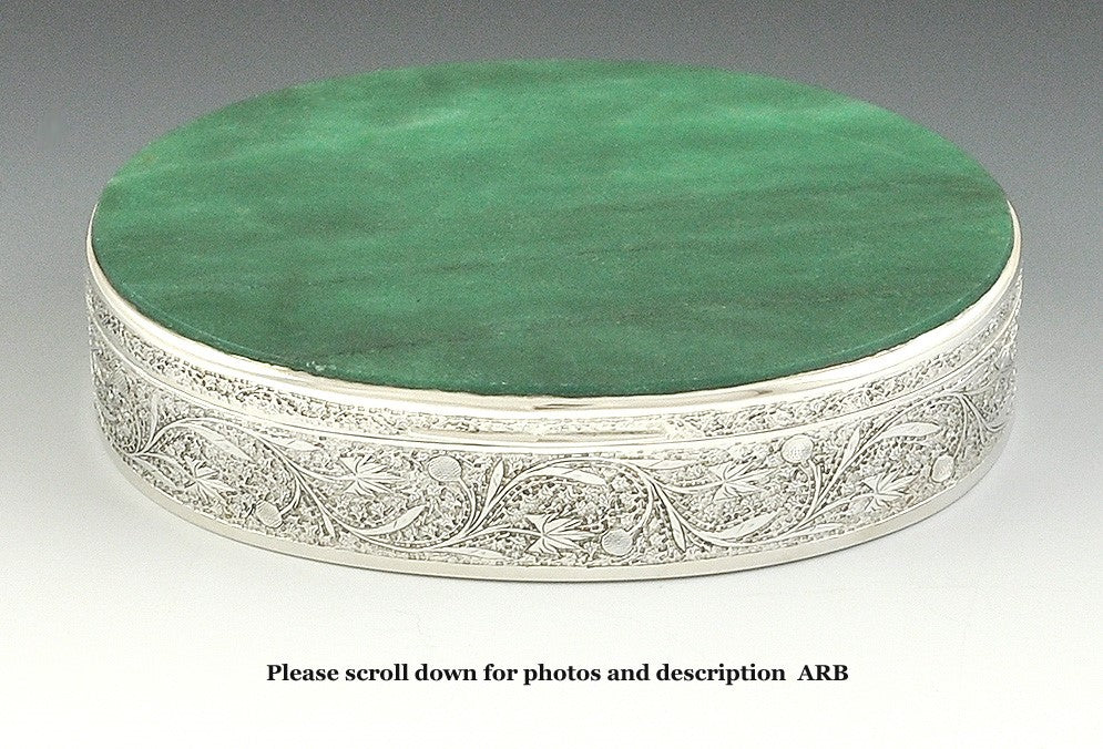 Beautiful Aventurine Topped Silver Oval Box