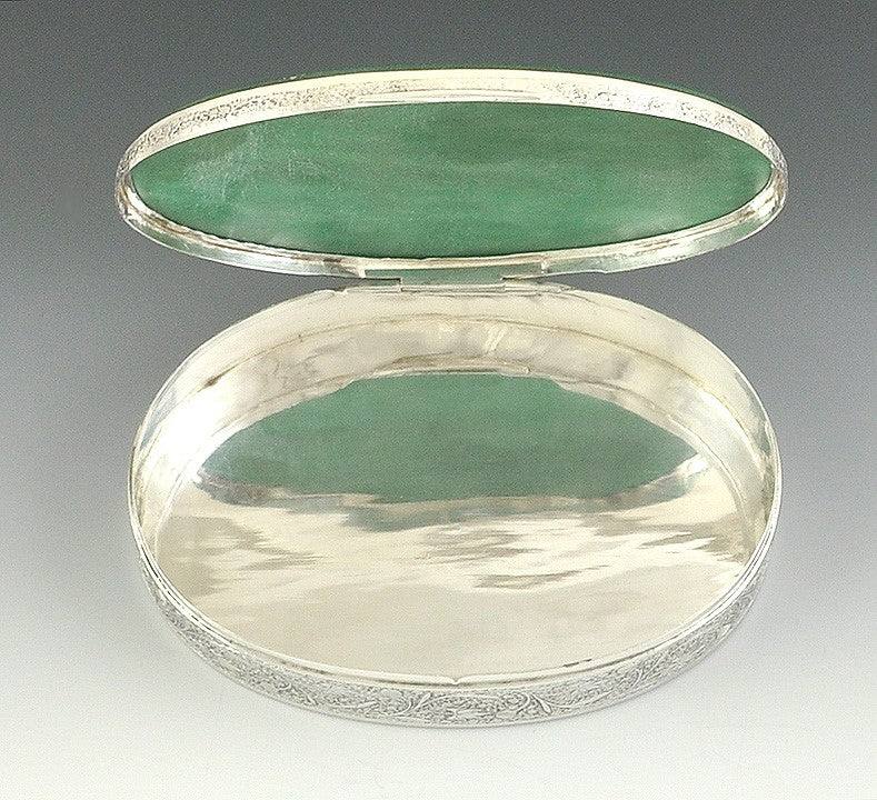 Beautiful Aventurine Topped Silver Oval Box