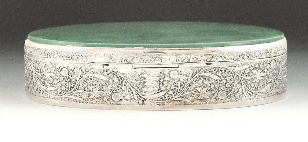 Beautiful Aventurine Topped Silver Oval Box