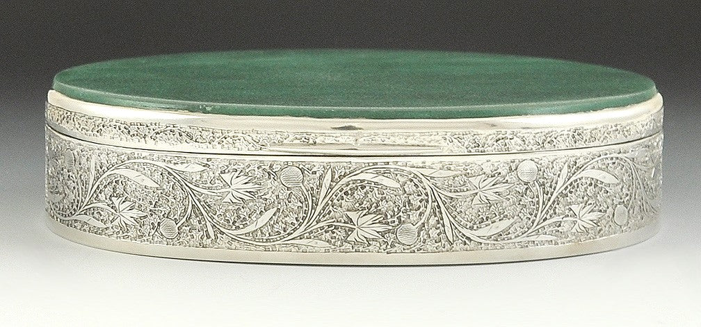 Beautiful Aventurine Topped Silver Oval Box