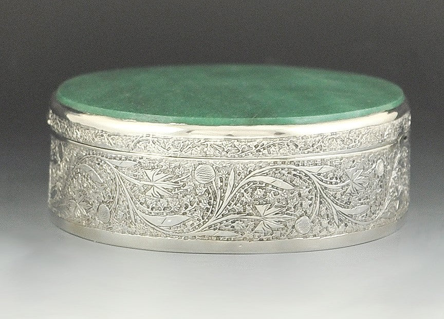 Beautiful Aventurine Topped Silver Oval Box