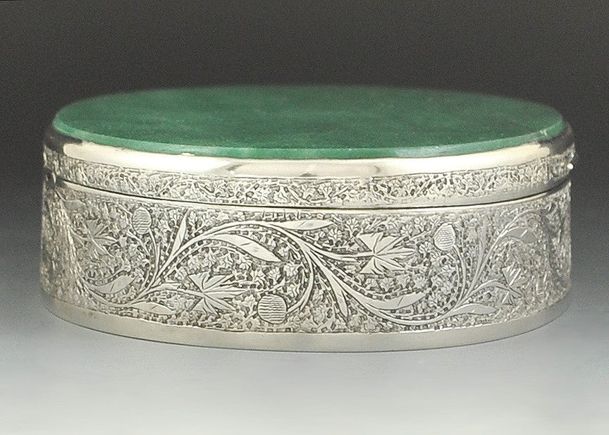 Beautiful Aventurine Topped Silver Oval Box