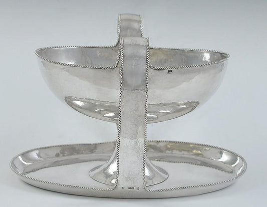 Antique c1900 European Silver Double Handle Gravy Sauce Boat w/ Underplate