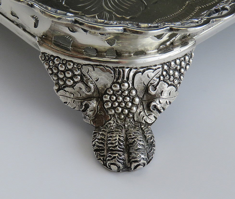Vintage Hand Engraved Brazilian Silver Portuguese-Style Footed Gallery Tray