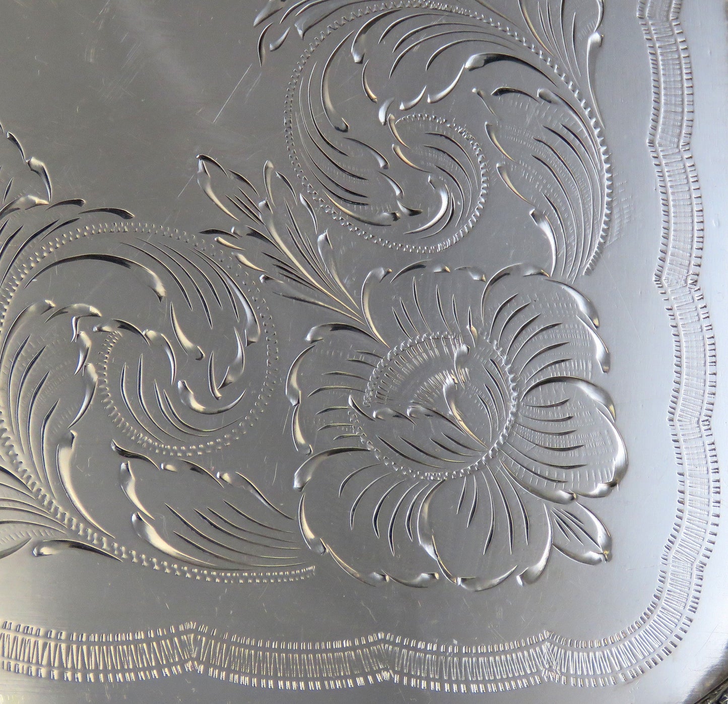 Vintage Hand Engraved Brazilian Silver Portuguese-Style Footed Gallery Tray