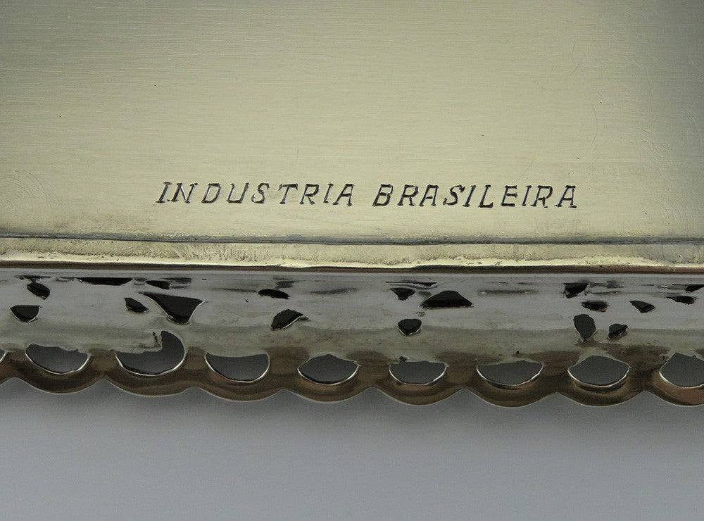Vintage Hand Engraved Brazilian Silver Portuguese-Style Footed Gallery Tray