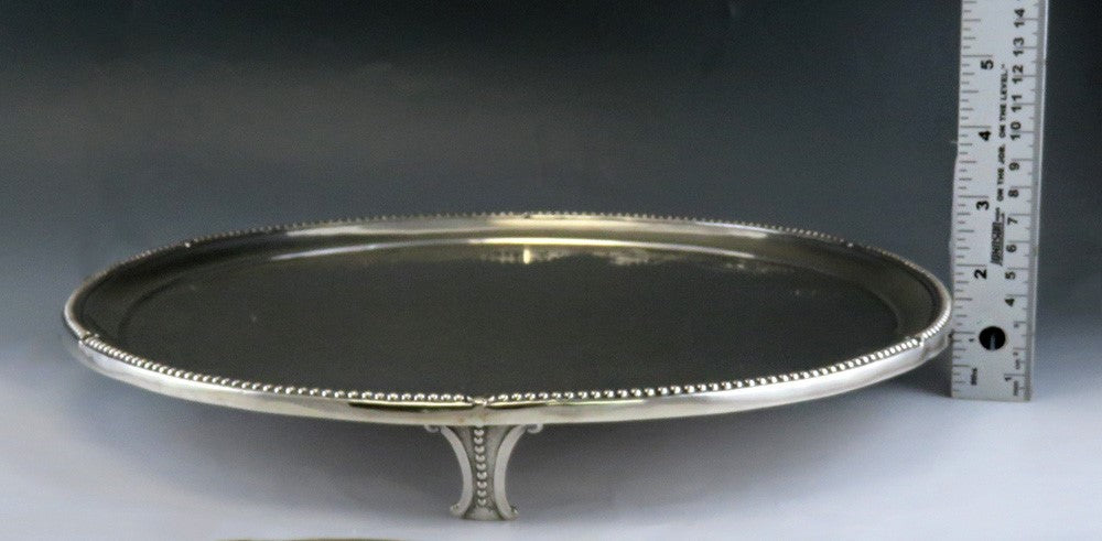 Fine Antique Portuguese or Italian Hand Engraved Silver Salver Footed Tray