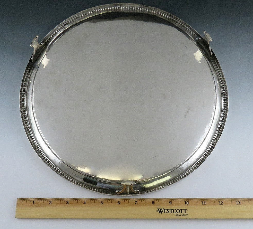 Fine Antique Portuguese or Italian Hand Engraved Silver Salver Footed Tray