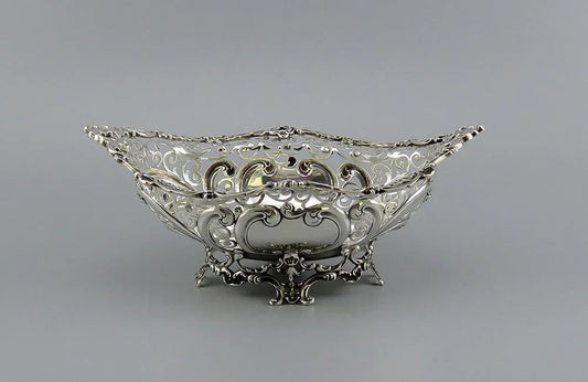 Antique 1893 Victorian Gorham Sterling Silver Openwork Fruit Bowl Dish