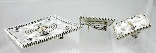 Modern Sterling & 14K Yellow Gold Bullseye Pin Brooch and Earrings Jewelry Set
