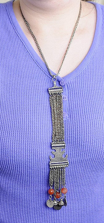 Interesting Silver Turkish Coin & Bell Charm Dangle Necklace