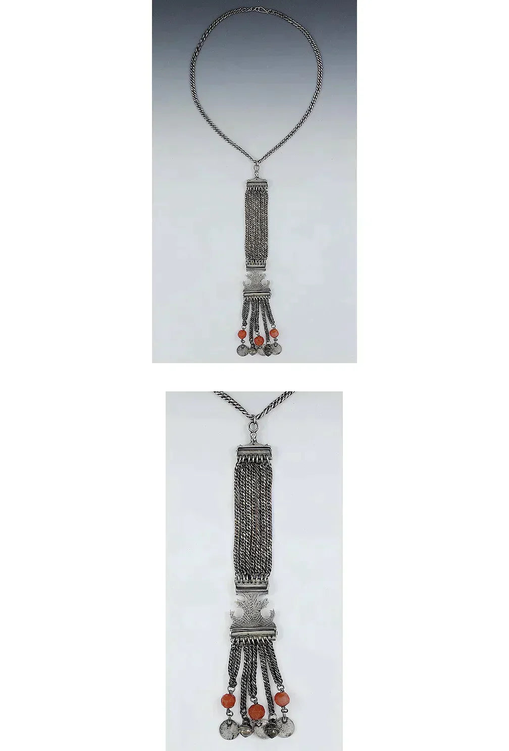 Interesting Silver Turkish Coin & Bell Charm Dangle Necklace