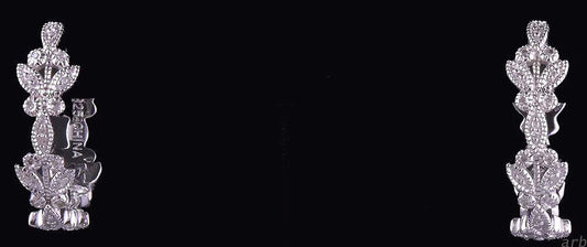 Great Pair of Sterling Silver and Diamond Decorated Hoop Pierced Earrings, China