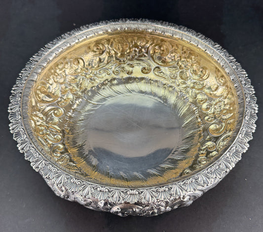 Ornate c1900 Durgin Sterling Silver Chased Floral Centerpiece Fruit Bowl 9.75"