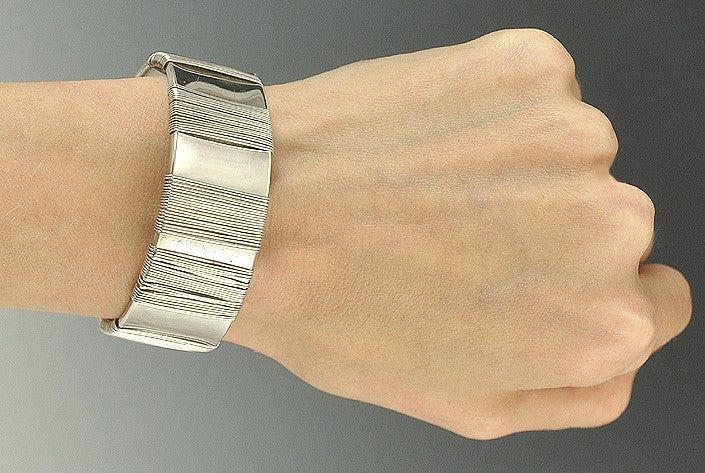 Stylish Hand Crafted Sterling Silver Cuff Bracelet with Silver Wire Strands