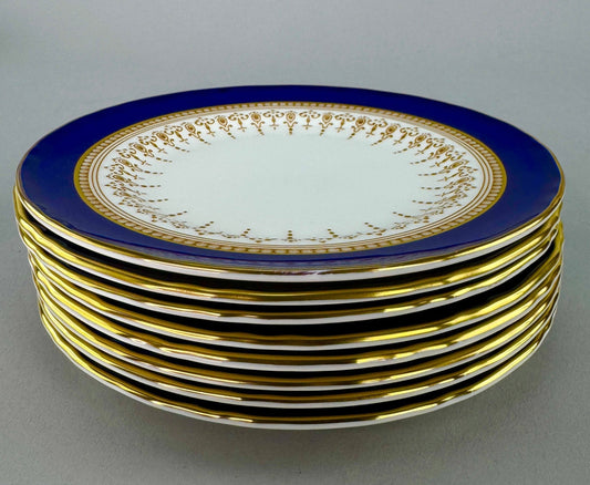 Excellent Set 8 Royal Worcester Regency Cobalt Blue Gilt Bread Butter Plates