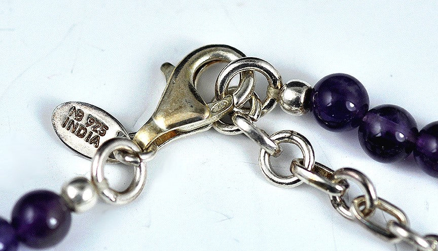Deep Purple Amethyst Beaded Necklace Sterling Silver Clasp India