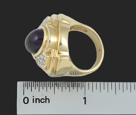 Stunning 14k Gold Large Size Cabochon Amethyst & Diamond Ring Size 9