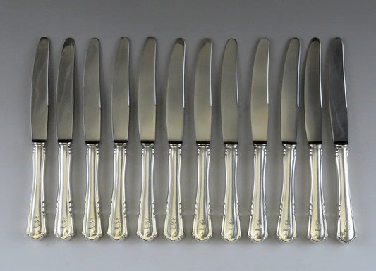 12 Antique c1930 Art Deco German Silver Fruit Knives 'S' Monogram 6 1/2"