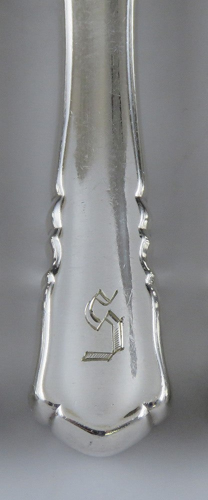 12 Antique c1930 Art Deco German Silver Fruit Knives 'S' Monogram 6 1/2"
