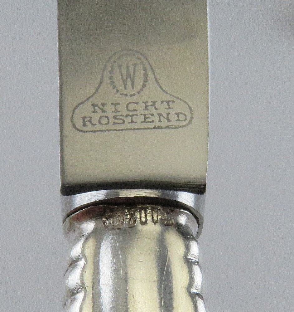 12 Antique c1930 Art Deco German Silver Fruit Knives 'S' Monogram 6 1/2"
