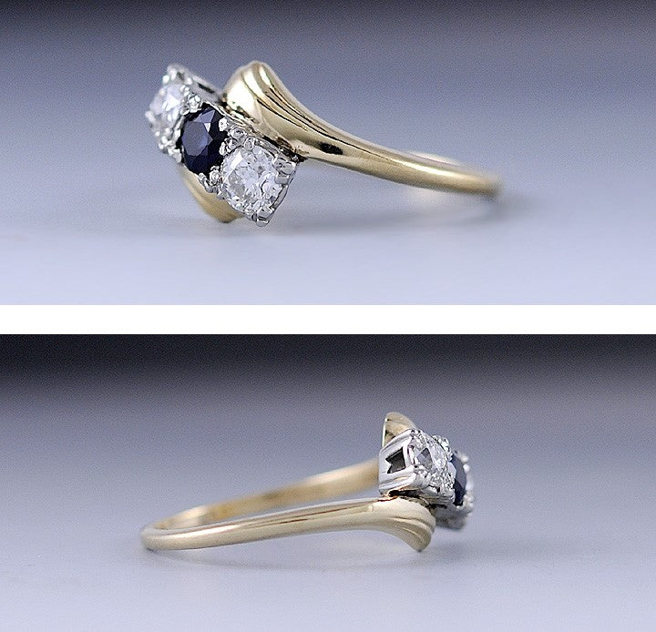 Stunning 14K Yellow Gold Sapphire & ~.50CT Diamond Bypass Three Stone Ring