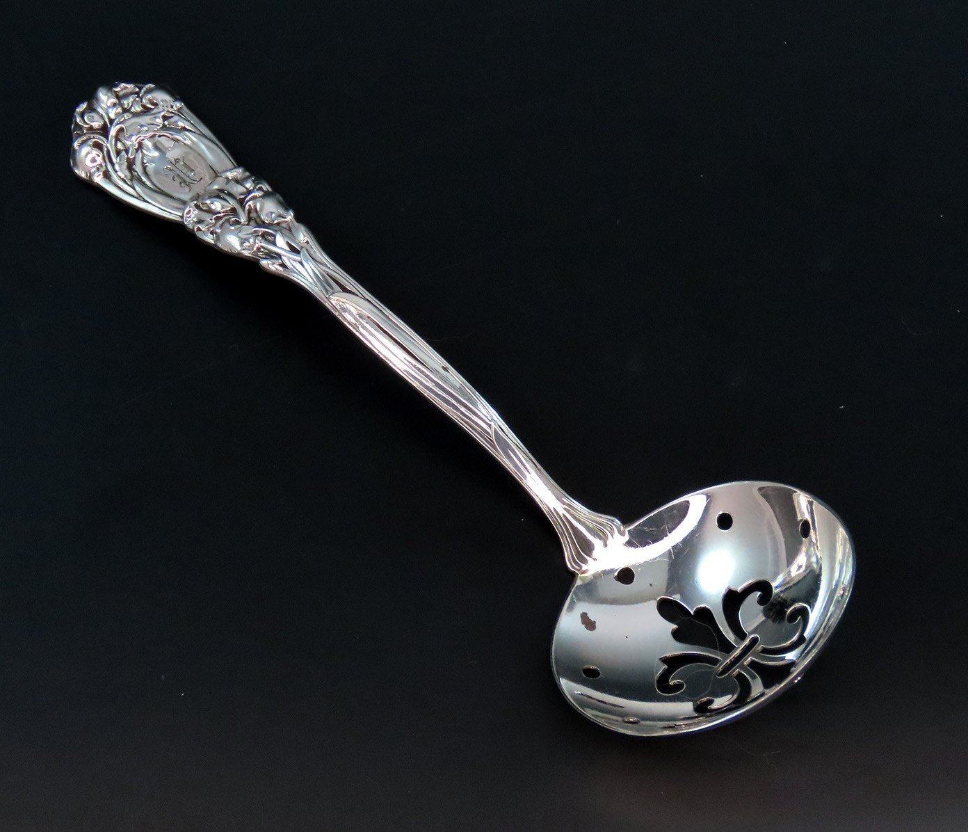 Rare Art Nouveau Durgin Iris Pierced Serving Ladle /Spoon P Mono 6 1/2 Inches
