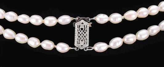 Elegant Double Strand Freshwater Pearl 14 Inch Necklace w/ White Gold Clasp