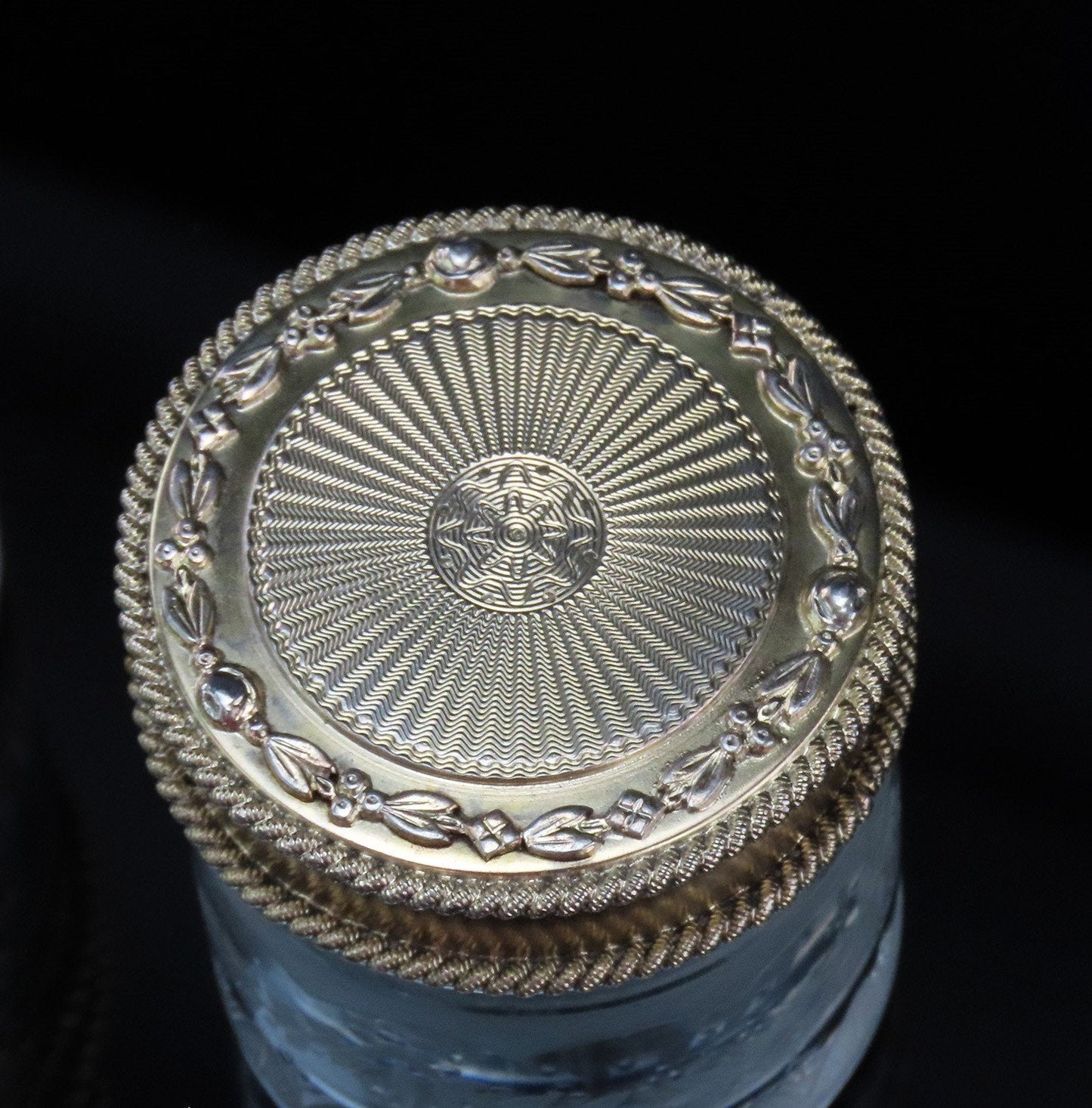 1927 English Sterling Silver Gilt Cut Frosted Glass Small Dresser Vanity Jar 3/3