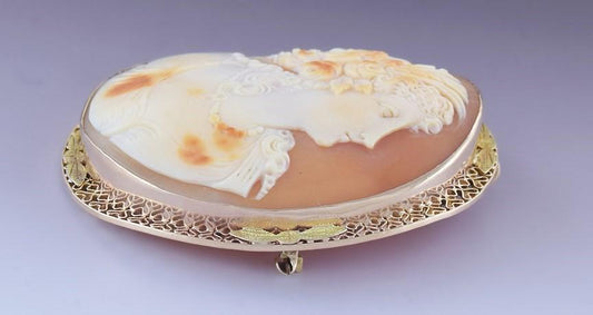 c1910s-1920s Beautiful 14k Gold Pretty Woman Cameo Pin Pendant Brooch