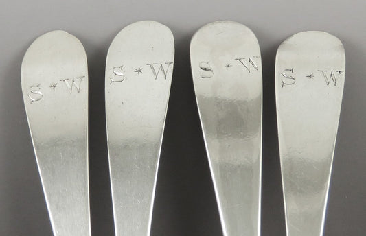 4 Antique 1786 Hester Bateman Georgian English Sterling Silver Coffee Spoons